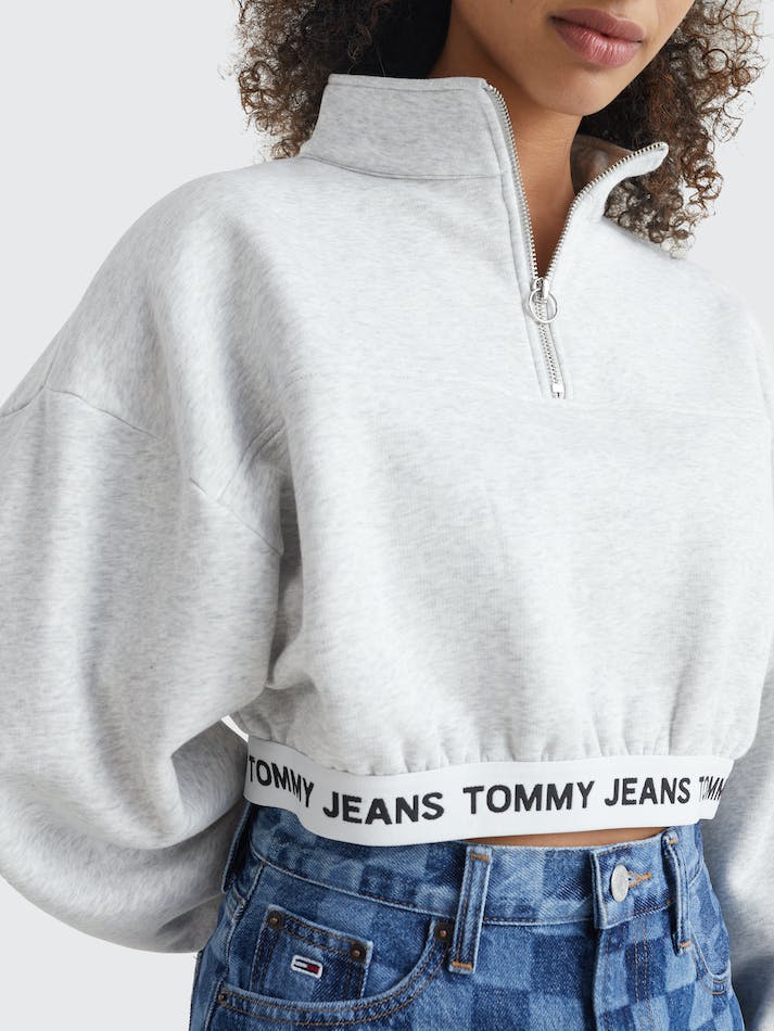 Tommy Jeans Super Cropped Fit Logo Waistband Women's Sweatshirt Silver Grey | 6AGJNlXUKCPI