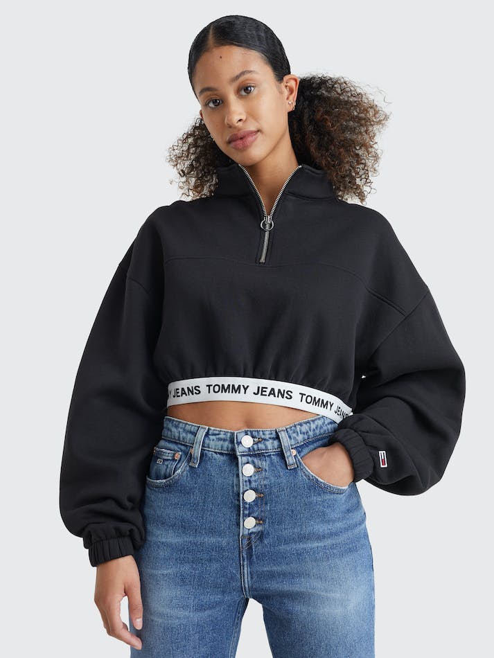 Tommy Jeans Super Cropped Fit Logo Waistband Women's Sweatshirt Black | k4u2GeAGUjpv