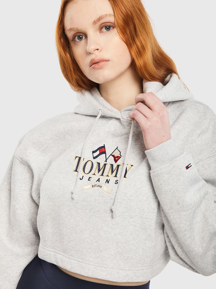 Tommy Jeans Super Cropped Logo Women's Hoodie Silver Grey | 9KeOaoXB03nN