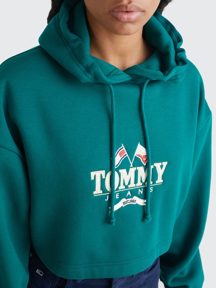 Tommy Jeans Super Cropped Logo Women's Hoodie Dark Green | IlVTohYX9POV