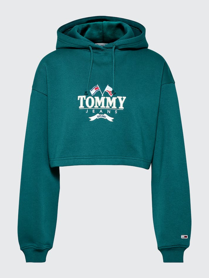 Tommy Jeans Super Cropped Logo Women's Hoodie Dark Green | IlVTohYX9POV