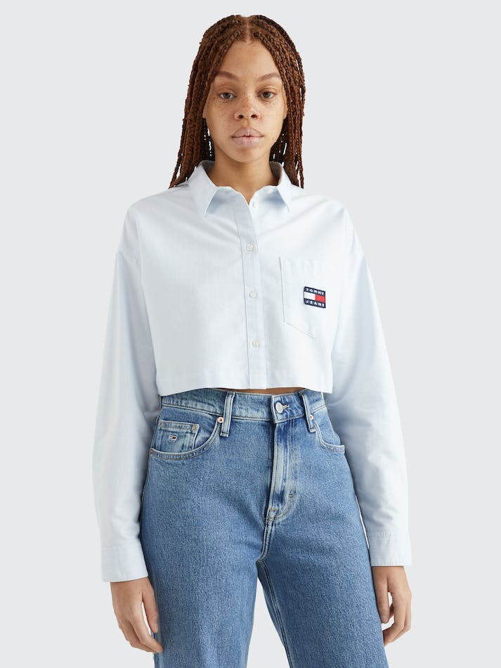 Tommy Jeans Super Cropped Stripe Women's Shirts White / Multicolor | O83Qa4Ih0fdt