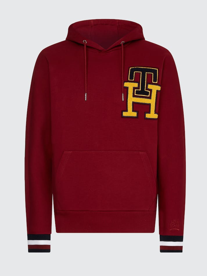 Tommy Hilfiger THLVarsity Applique Boxy Fit Men's Hoodie Dark Red | MqY0VwTQ2Uwe