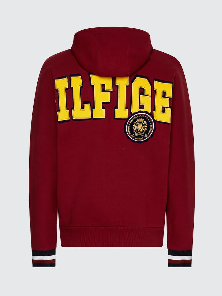 Tommy Hilfiger THLVarsity Applique Boxy Fit Men's Hoodie Dark Red | MqY0VwTQ2Uwe