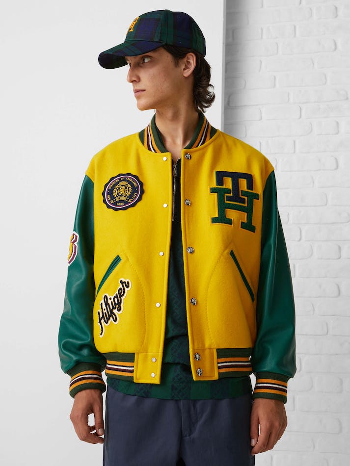 Tommy Hilfiger THL Crest Cashmere Blend Varsity Men's Jackets Yellow / Green | 0tpi74Q7UWsj