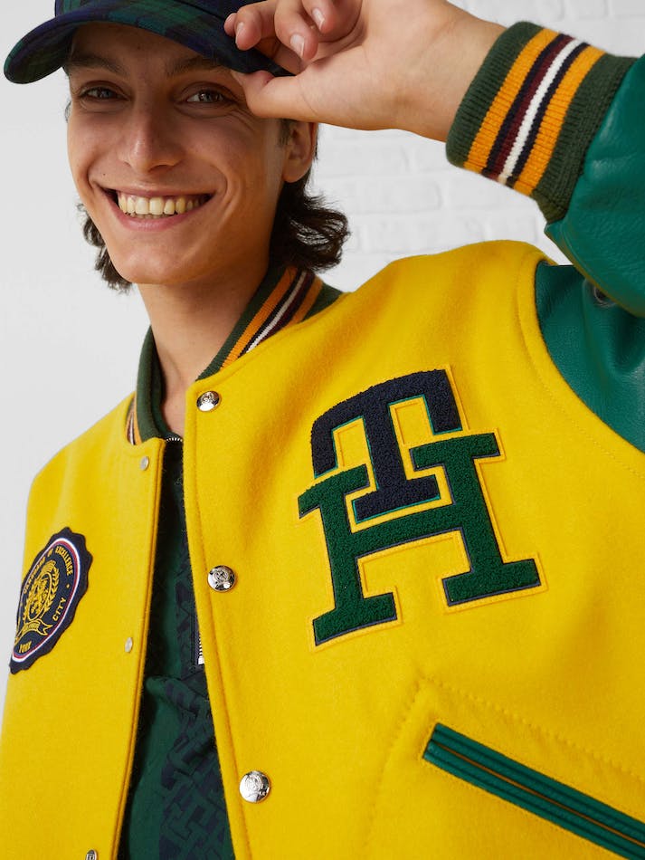 Tommy Hilfiger THL Crest Cashmere Blend Varsity Men's Jackets Yellow / Green | 0tpi74Q7UWsj