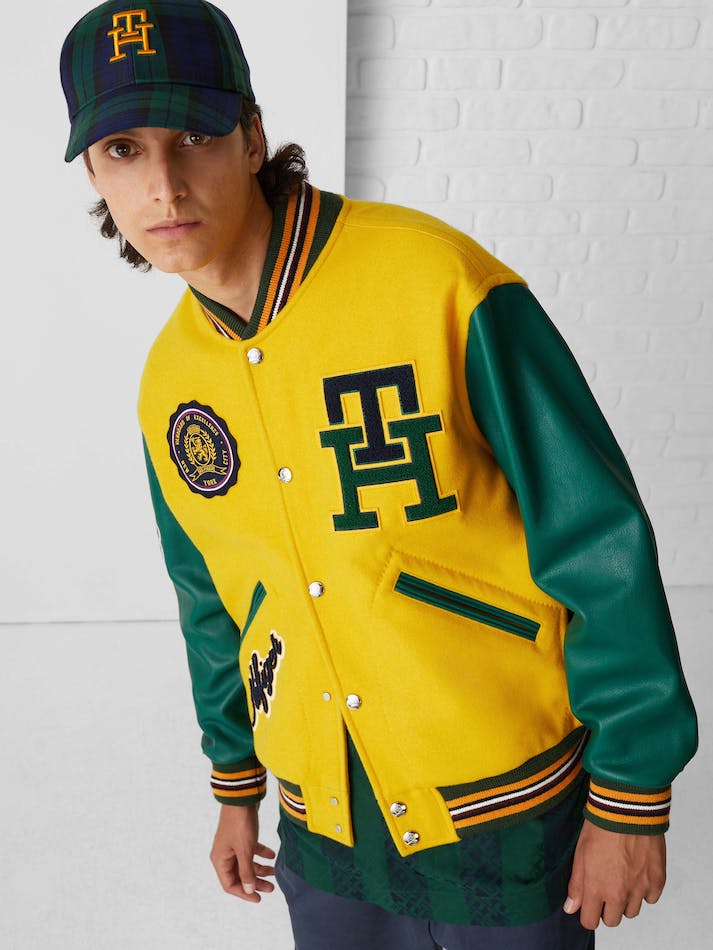 Tommy Hilfiger THL Crest Cashmere Blend Varsity Men's Jackets Yellow / Green | 0tpi74Q7UWsj