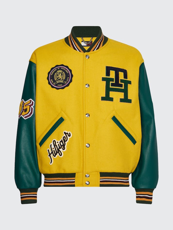 Tommy Hilfiger THL Crest Cashmere Blend Varsity Men's Jackets Yellow / Green | 0tpi74Q7UWsj