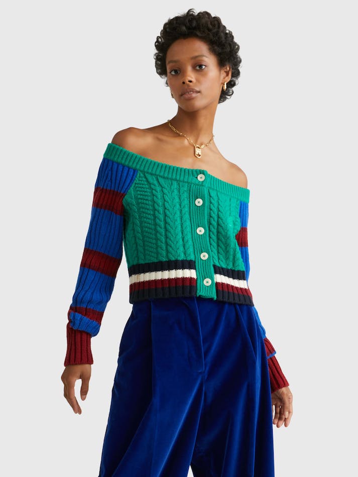 Tommy Hilfiger THL Off Shoulder Women's Cardigan Green | kslMxq098imm