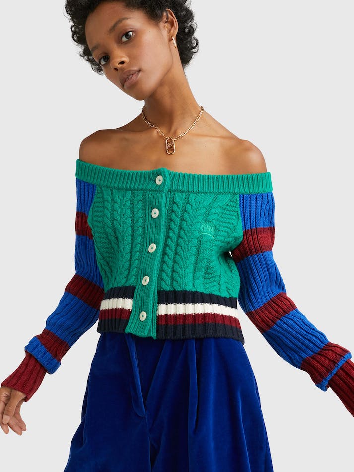 Tommy Hilfiger THL Off Shoulder Women's Cardigan Green | kslMxq098imm