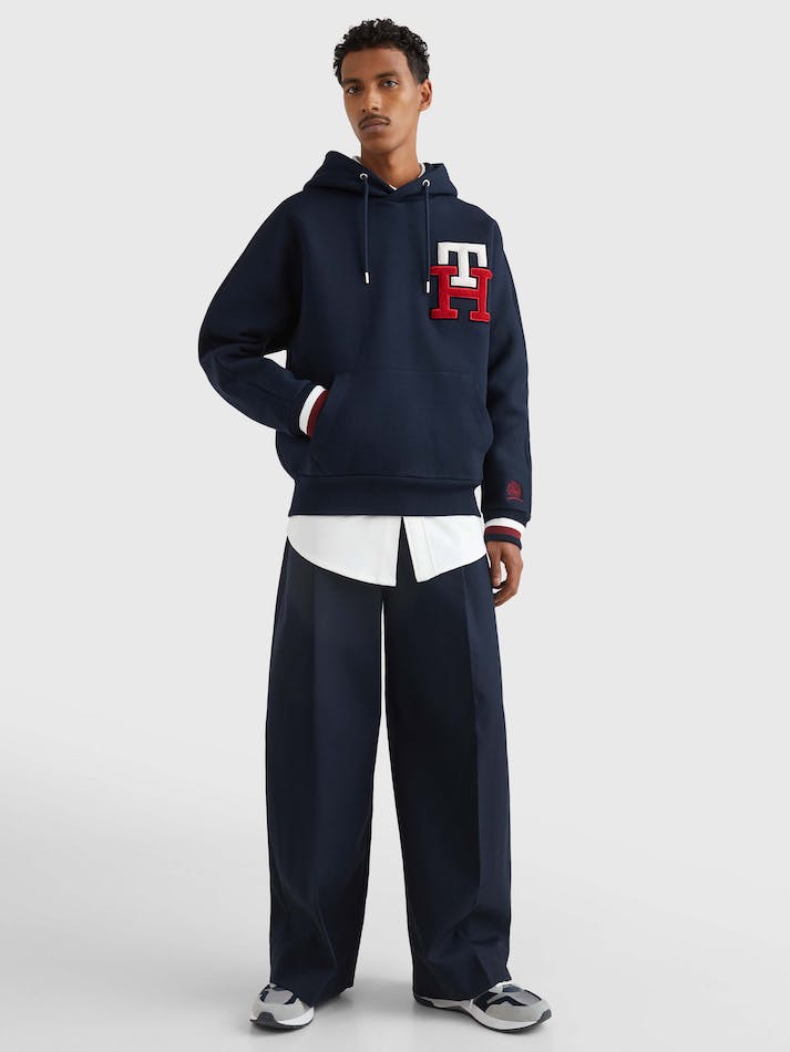 Tommy Hilfiger THL Varsity Applique Boxy Fit Men\'s Hoodie Blue | NyE3RMciSrUa