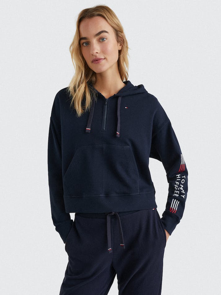 Tommy Hilfiger TH Half-Zip Women's Hoodie Blue | hUjjFn2SbkBD