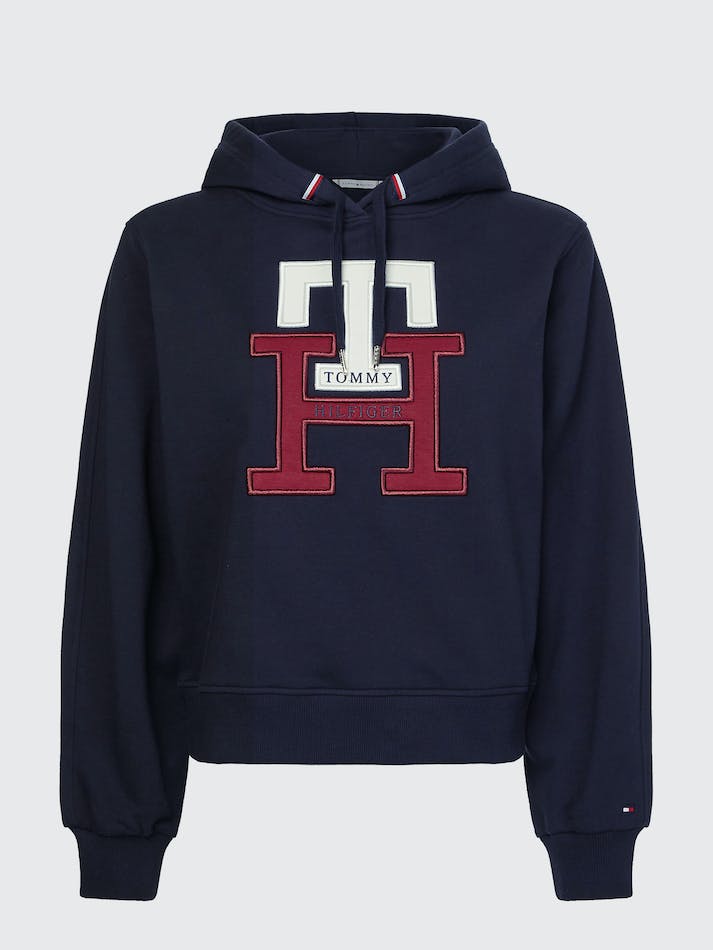 Tommy Hilfiger TH Monogram Applique Regular Fit Women's Hoodie Blue | 2gAznLgyQTmG