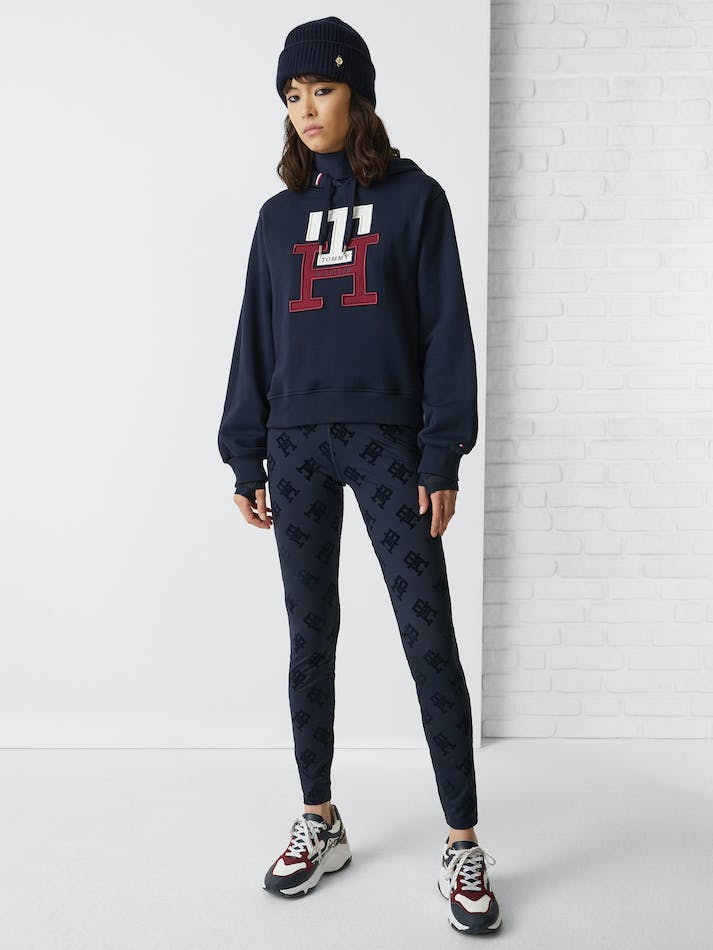 Tommy Hilfiger TH Monogram Applique Regular Fit Women\'s Hoodie Blue | 2gAznLgyQTmG