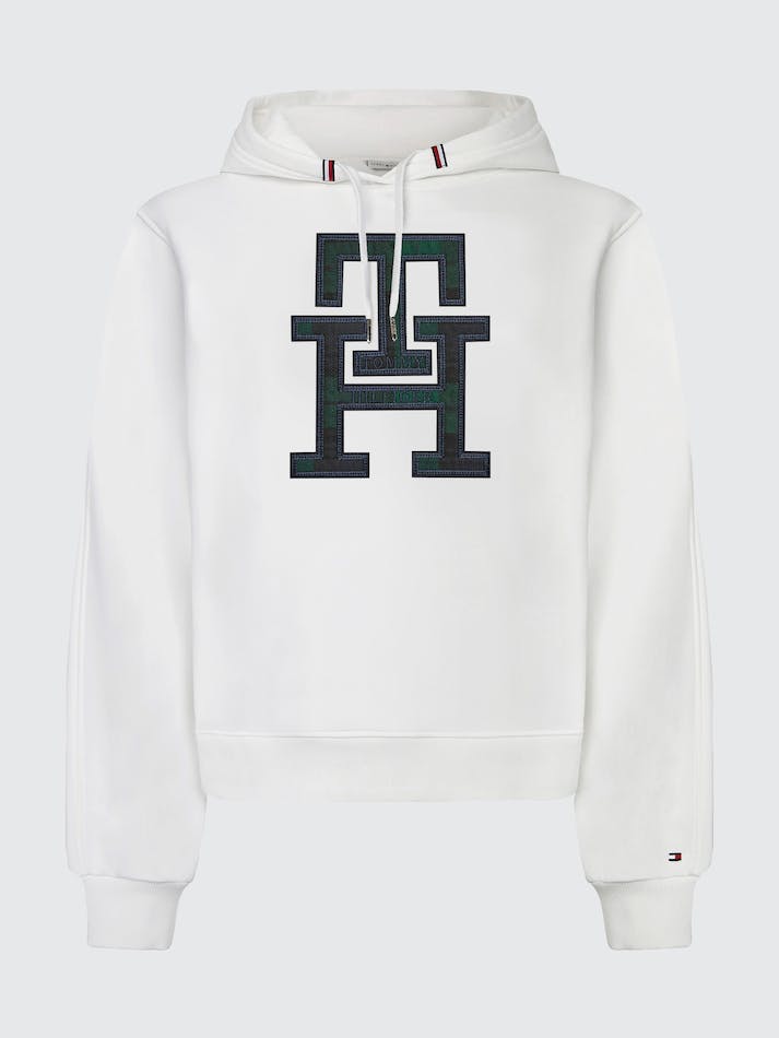 Tommy Hilfiger TH Monogram Applique Regular Fit Women\'s Hoodie White | eYbVCX2WmjTR