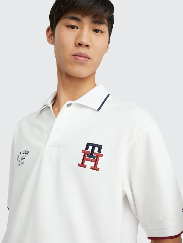 Tommy Hilfiger TH Monogram Archive Fit Men's Polo Shirts White | pOYtYyLWj6YZ