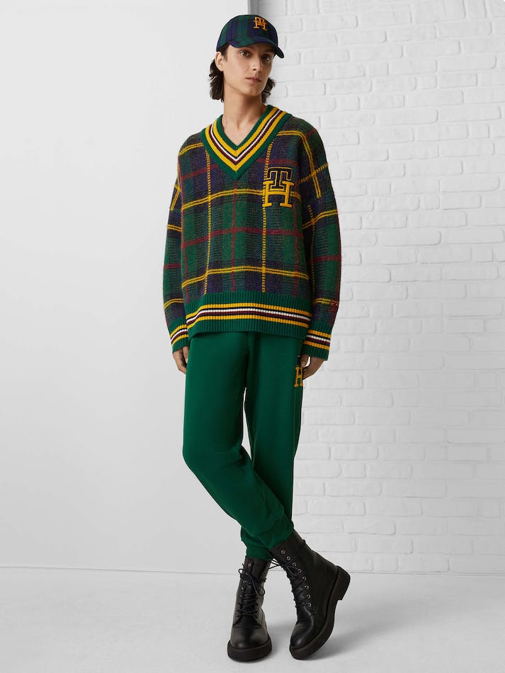 Tommy Hilfiger TH Monogram Black Watch Tartan Men's Sweaters Green | ecICga2Scz0T