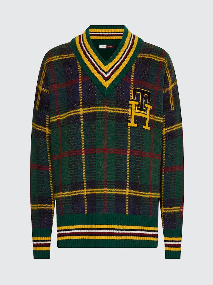 Tommy Hilfiger TH Monogram Black Watch Tartan Men's Sweaters Green | ecICga2Scz0T