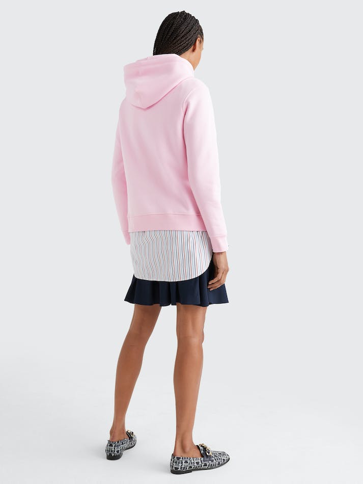 Tommy Hilfiger TH Monogram Embroidery Flex Fleece Women's Hoodie Pink | k8LhxqDiXRSk