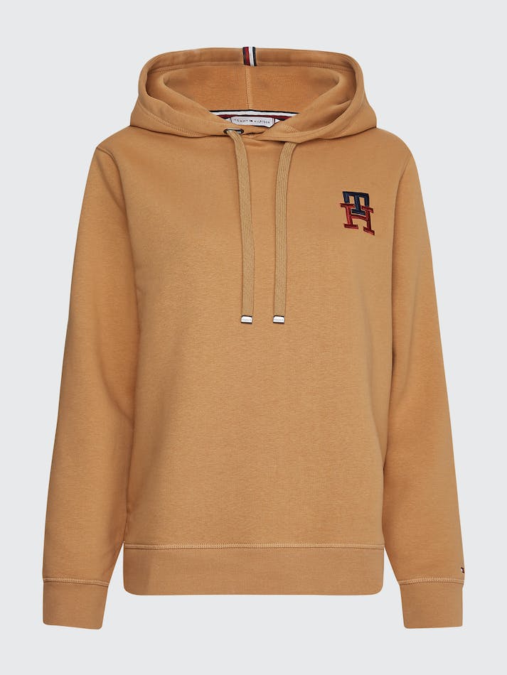 Tommy Hilfiger TH Monogram Embroidery Flex Fleece Women's Hoodie Khaki | xzEm714sLHTp