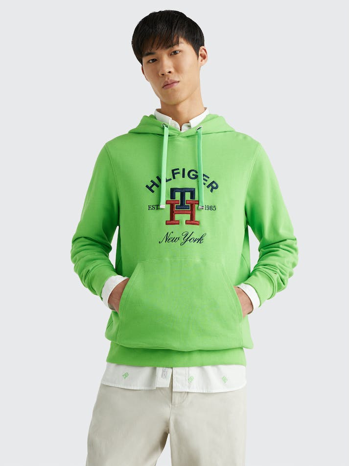 Tommy Hilfiger TH Monogram Embroidery Men\'s Hoodie Light Green | mPgwWDvixJjX