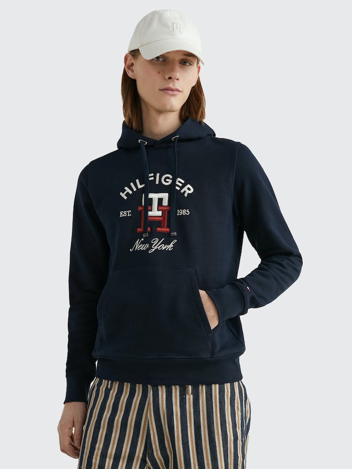 Tommy Hilfiger TH Monogram Embroidery Men\'s Hoodie Blue | mzdoYlxS8Pqy