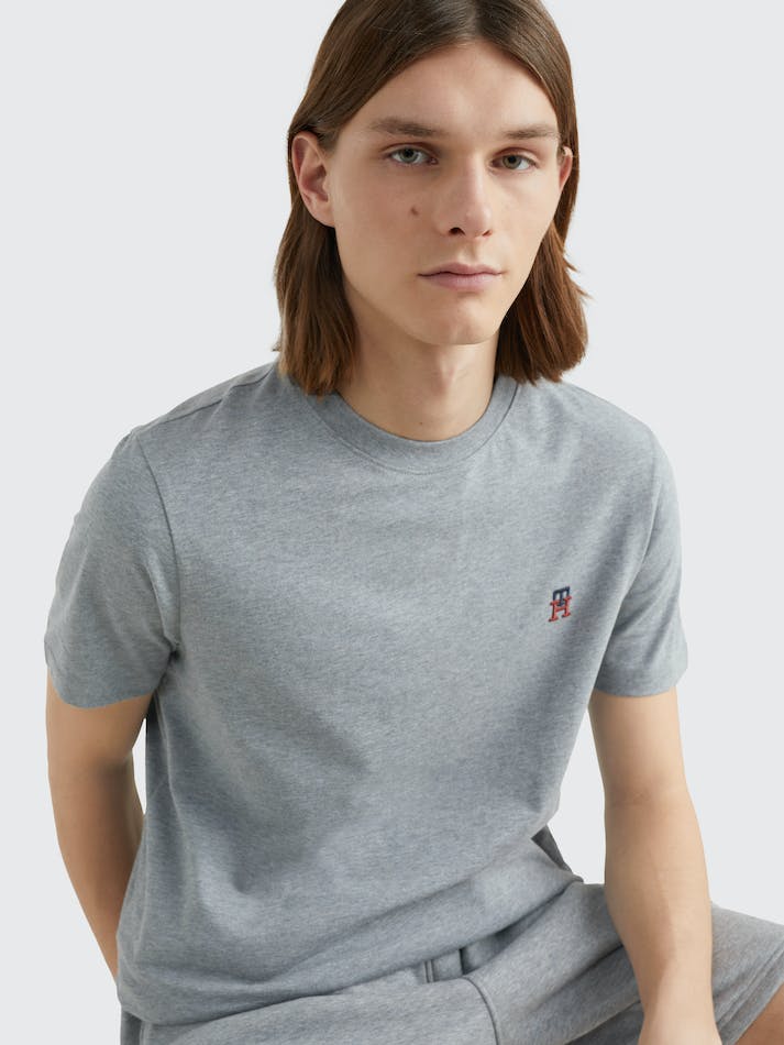 Tommy Hilfiger TH Monogram Embroidery Men's T Shirts Dark Grey | ESIfDIIaIHpv