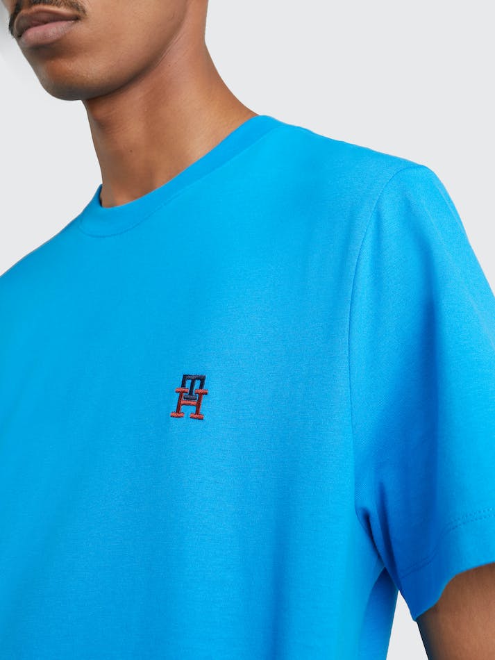 Tommy Hilfiger TH Monogram Embroidery Men's T Shirts Blue | Ht96p7VZwLh9