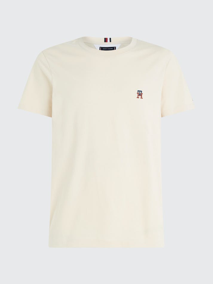 Tommy Hilfiger TH Monogram Embroidery Men's T Shirts Beige | kl9QKu5fZuxx