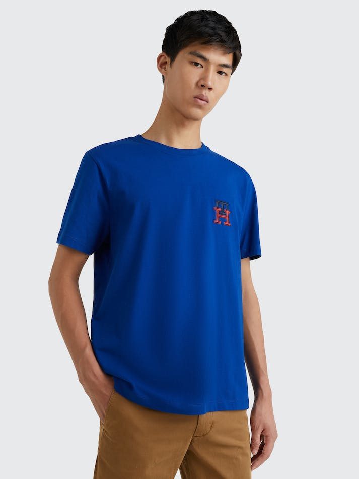 Tommy Hilfiger TH Monogram Essential Embroidery Men's T Shirts Blue | 9eWlanKbnlrN