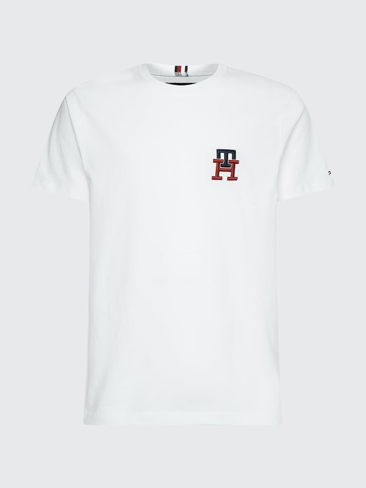 Tommy Hilfiger TH Monogram Essential Embroidery Men's T Shirts White | LBsU4YYUgTjL