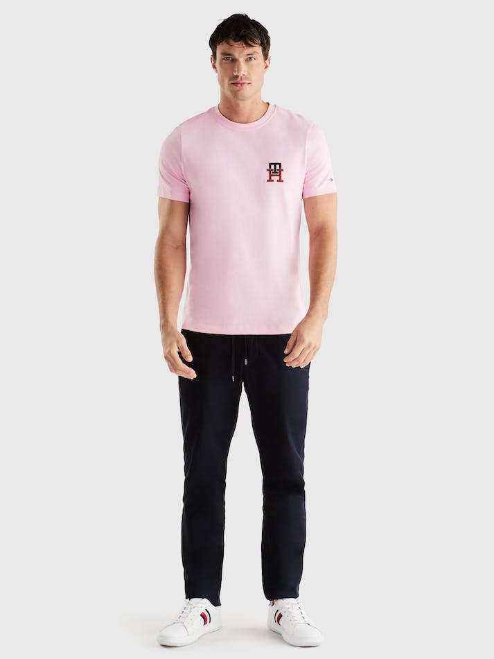 Tommy Hilfiger TH Monogram Essential Embroidery Men's T Shirts Pink | PiEYchvm8XvO