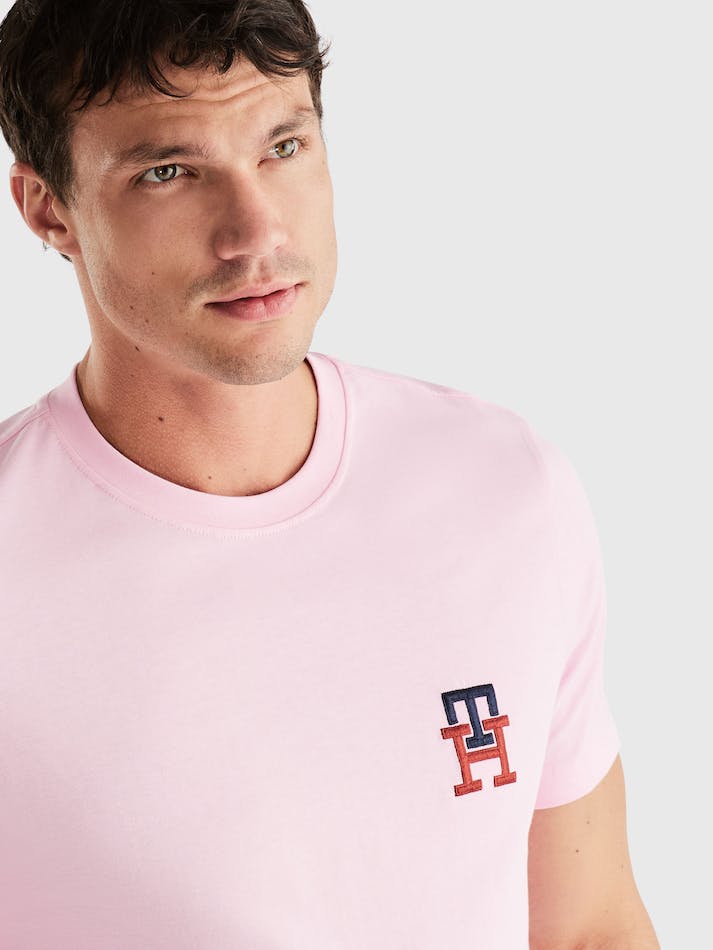 Tommy Hilfiger TH Monogram Essential Embroidery Men's T Shirts Pink | PiEYchvm8XvO