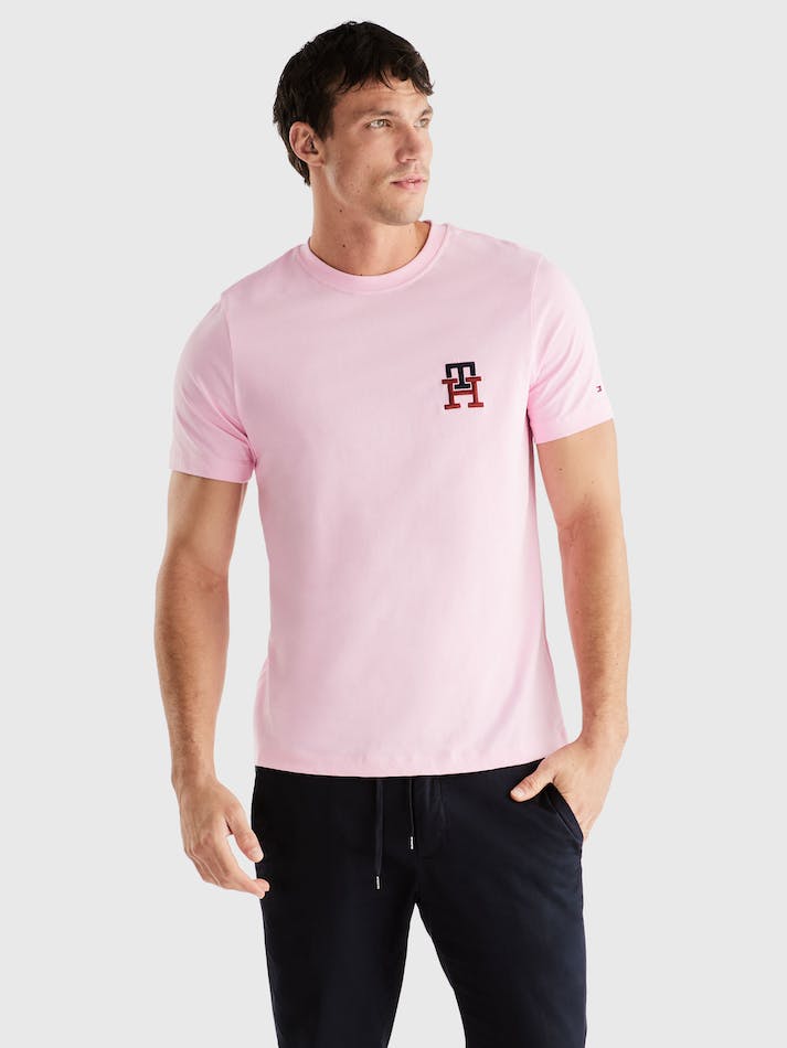 Tommy Hilfiger TH Monogram Essential Embroidery Men\'s T Shirts Pink | PiEYchvm8XvO