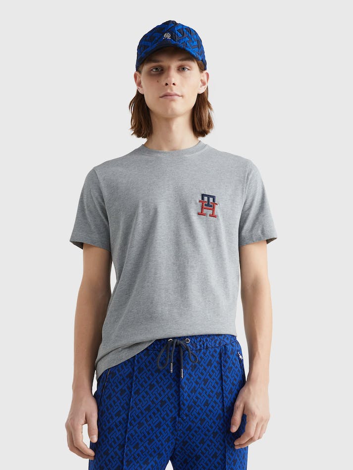 Tommy Hilfiger TH Monogram Essential Embroidery Men's T Shirts Hth Spk Dark Gry | S2ShjU5W6y60