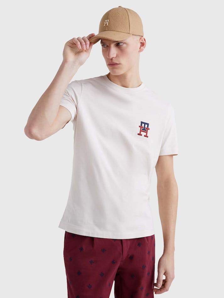 Tommy Hilfiger TH Monogram Essential Embroidery Men's T Shirts White | Yy4ffG50Igd6