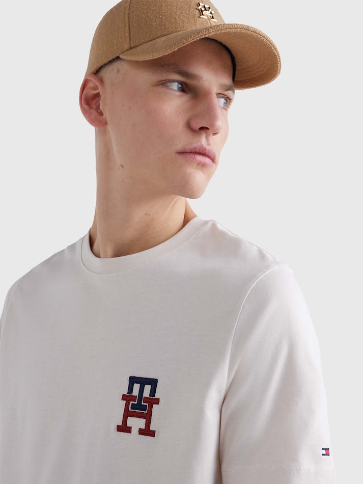 Tommy Hilfiger TH Monogram Essential Embroidery Men's T Shirts White | Yy4ffG50Igd6