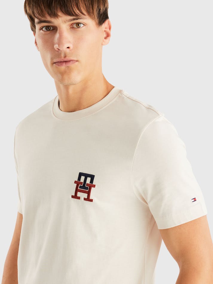 Tommy Hilfiger TH Monogram Essential Embroidery Men's T Shirts White | Yy4ffG50Igd6