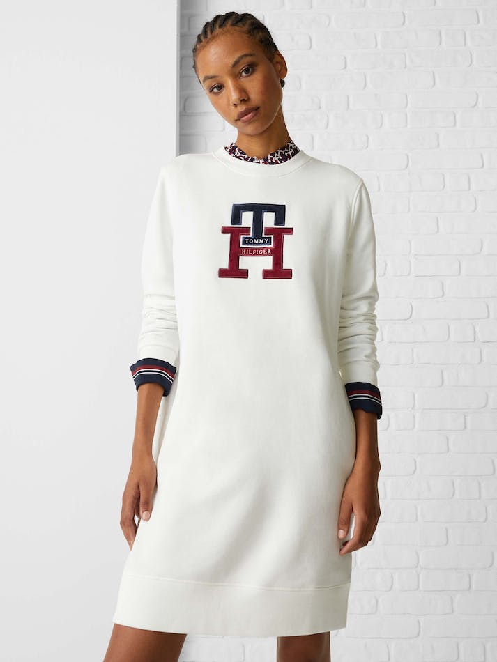 Tommy Hilfiger TH Monogram Jumper Women's Dress White | SH6fLKjbOjXj