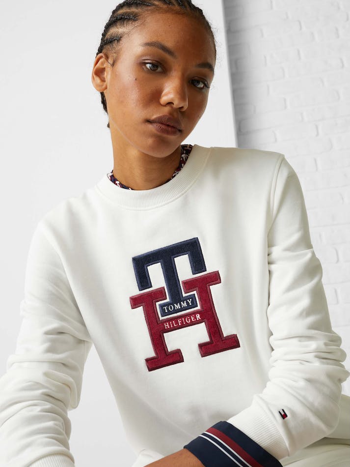 Tommy Hilfiger TH Monogram Jumper Women's Dress White | SH6fLKjbOjXj