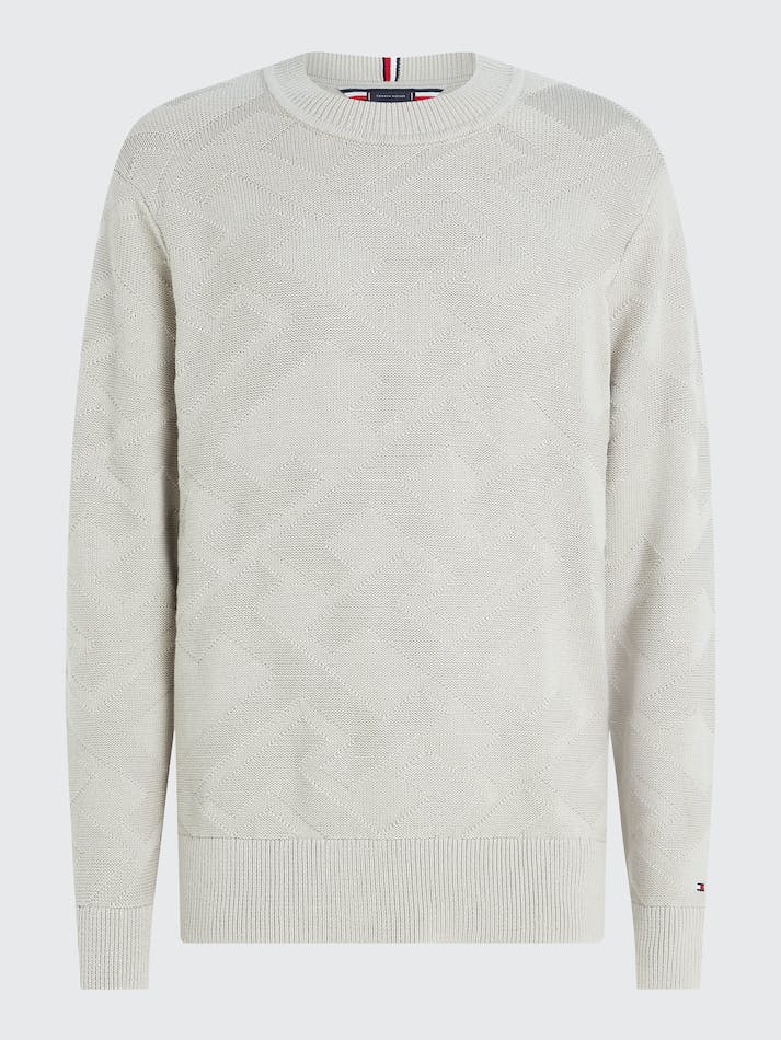 Tommy Hilfiger TH Monogram Knit Relaxed Fit Men's Jumpers Grey | qrPhrwgZmGDK