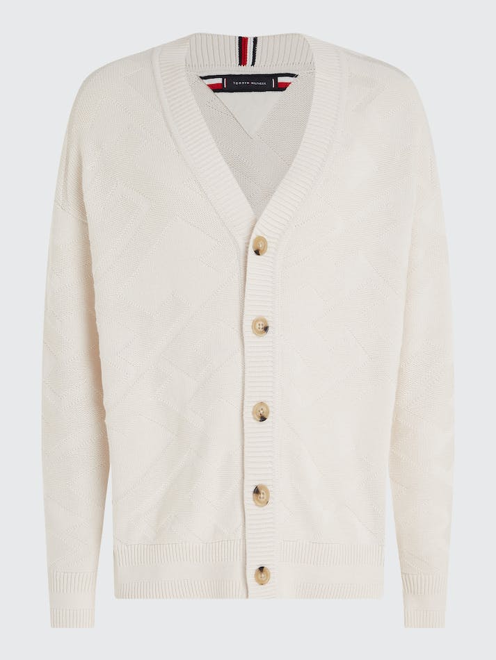 Tommy Hilfiger TH Monogram Oversized Fit Men's Cardigan White | sGLgqPXYFVlc