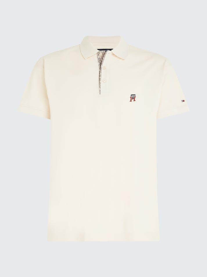 Tommy Hilfiger TH Monogram Placket Archive Fit Men's Polo Shirts Beige | 7twT4ut7rvT8