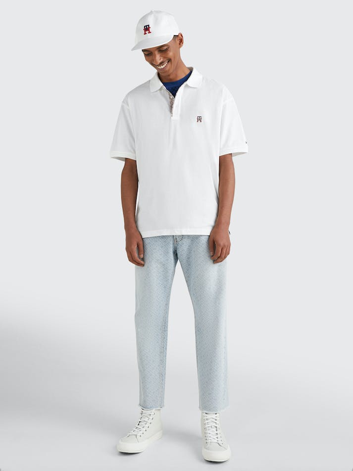 Tommy Hilfiger TH Monogram Placket Archive Fit Men's Polo Shirts White | YQfpShGZplfV