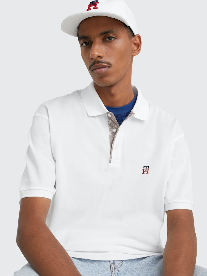 Tommy Hilfiger TH Monogram Placket Archive Fit Men's Polo Shirts White | YQfpShGZplfV