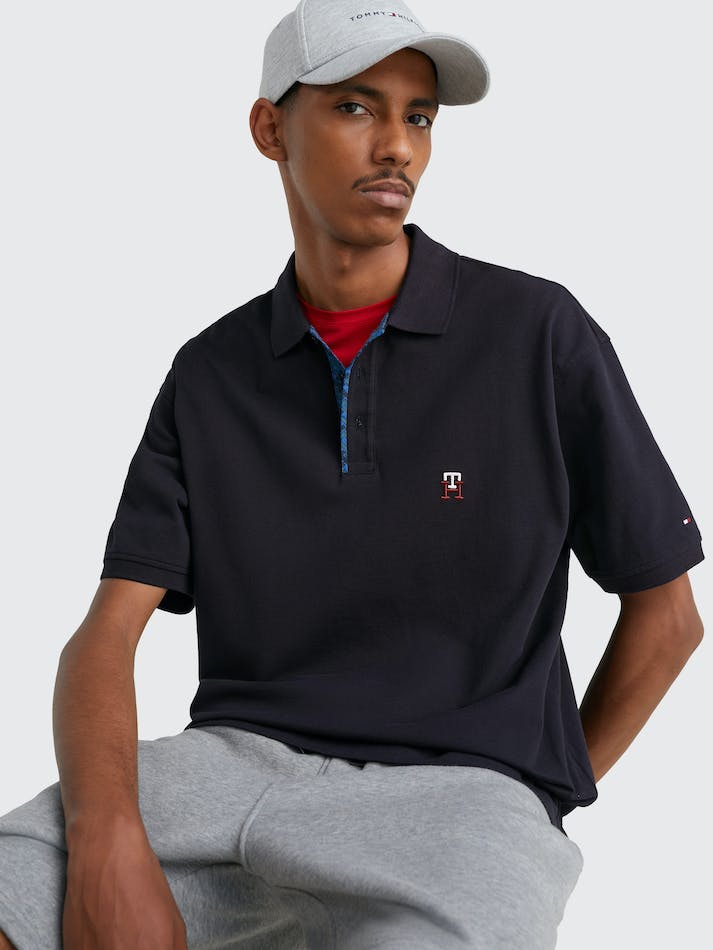 Tommy Hilfiger TH Monogram Placket Archive Fit Men's Polo Shirts Blue | cPF6JWQubkly