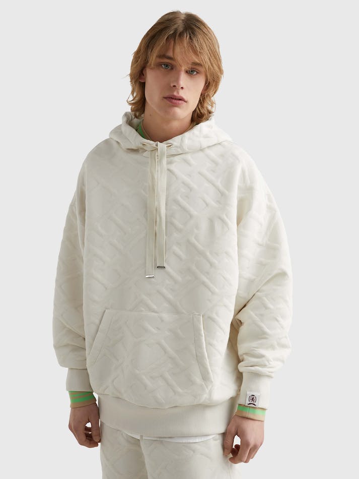 Tommy Hilfiger TH Monogram Quilted Padded Jacquard Men's Hoodie White | eugGtaHUaQ4x