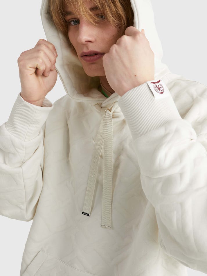 Tommy Hilfiger TH Monogram Quilted Padded Jacquard Men's Hoodie White | eugGtaHUaQ4x