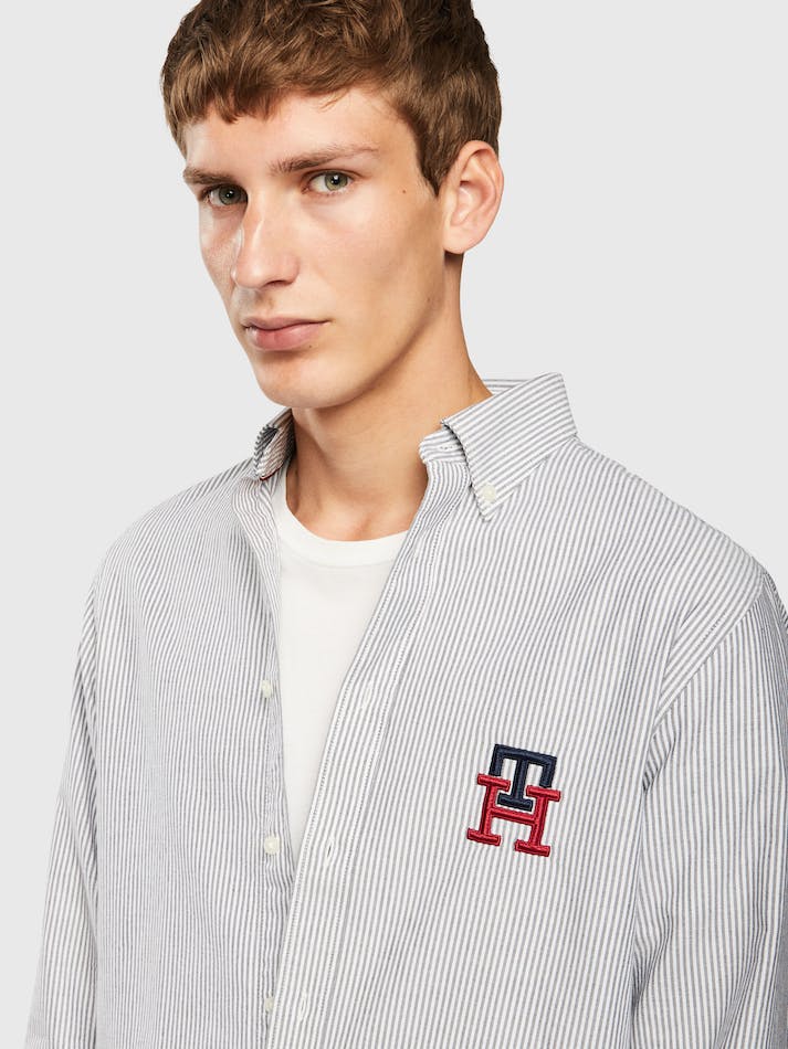 Tommy Hilfiger TH Monogram Regular Fit Oxford Men's Shirts Blue / White | 0TICKvHeyzzH