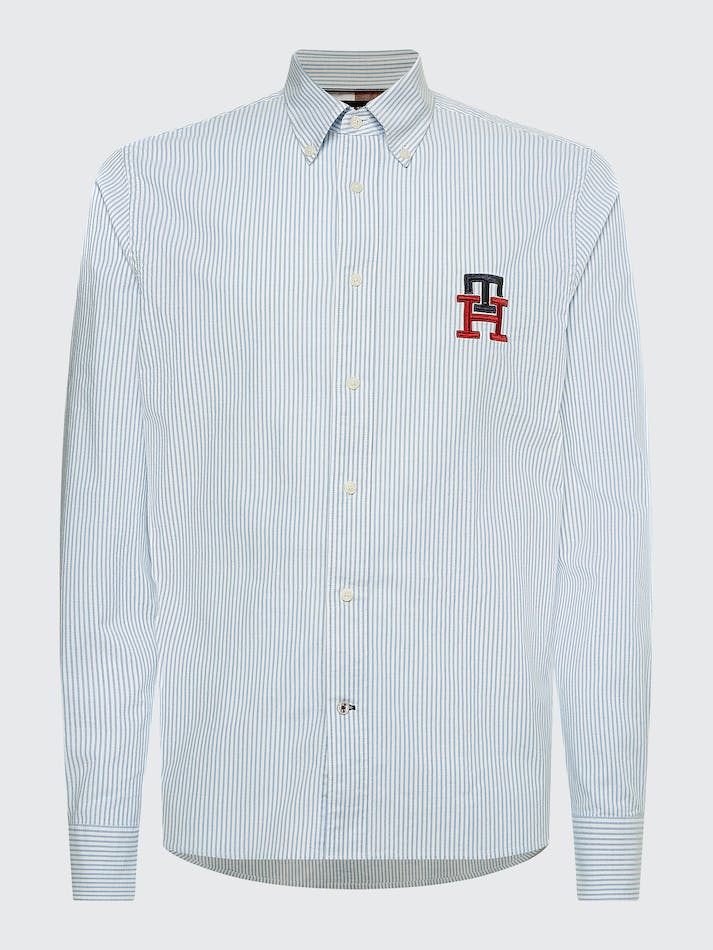 Tommy Hilfiger TH Monogram Regular Fit Oxford Men's Shirts Blue / White | 78Kxax6Kh74k